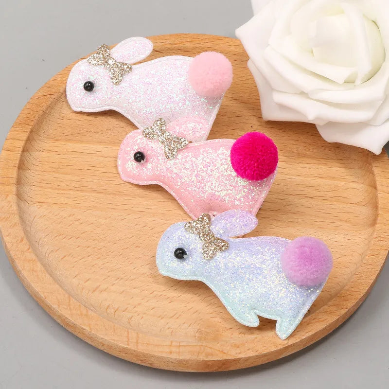 Cute Sweet Rabbit Cloth Sequins Inlay Glass Bead Hair Clip