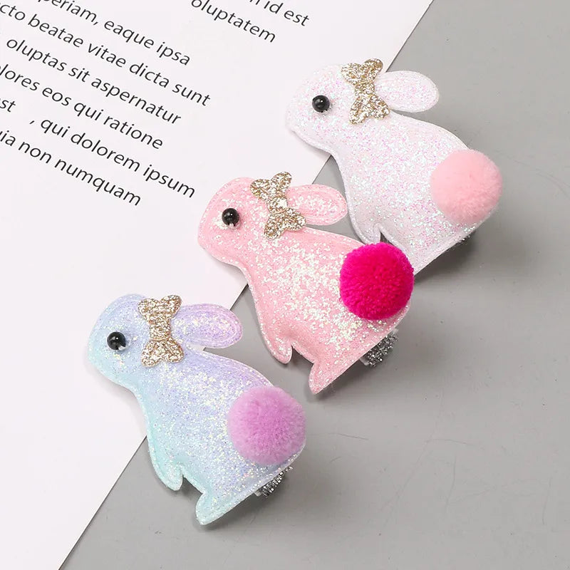 Cute Sweet Rabbit Cloth Sequins Inlay Glass Bead Hair Clip