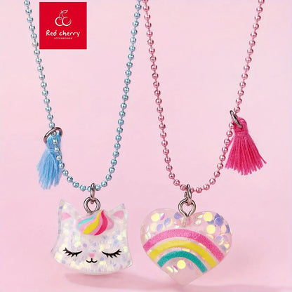 Cute Sweet Rainbow Cat Arylic Copper Wholesale Pendant Necklace