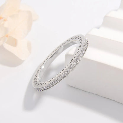 Cute Sweet Round Heart Shape Sterling Silver Plating Hollow Out Inlay Zircon White Gold Plated Rhodium Plated Rings