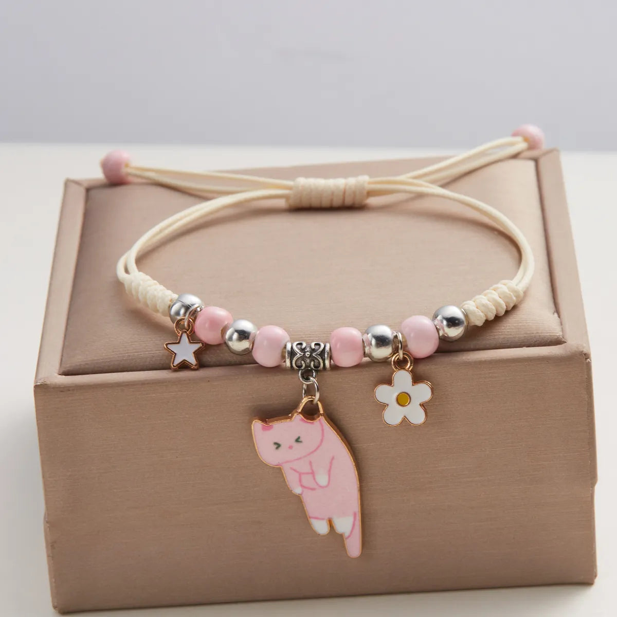 Cute Sweet Simple Style Cat Alloy Braided Rope Wholesale Drawstring Bracelets