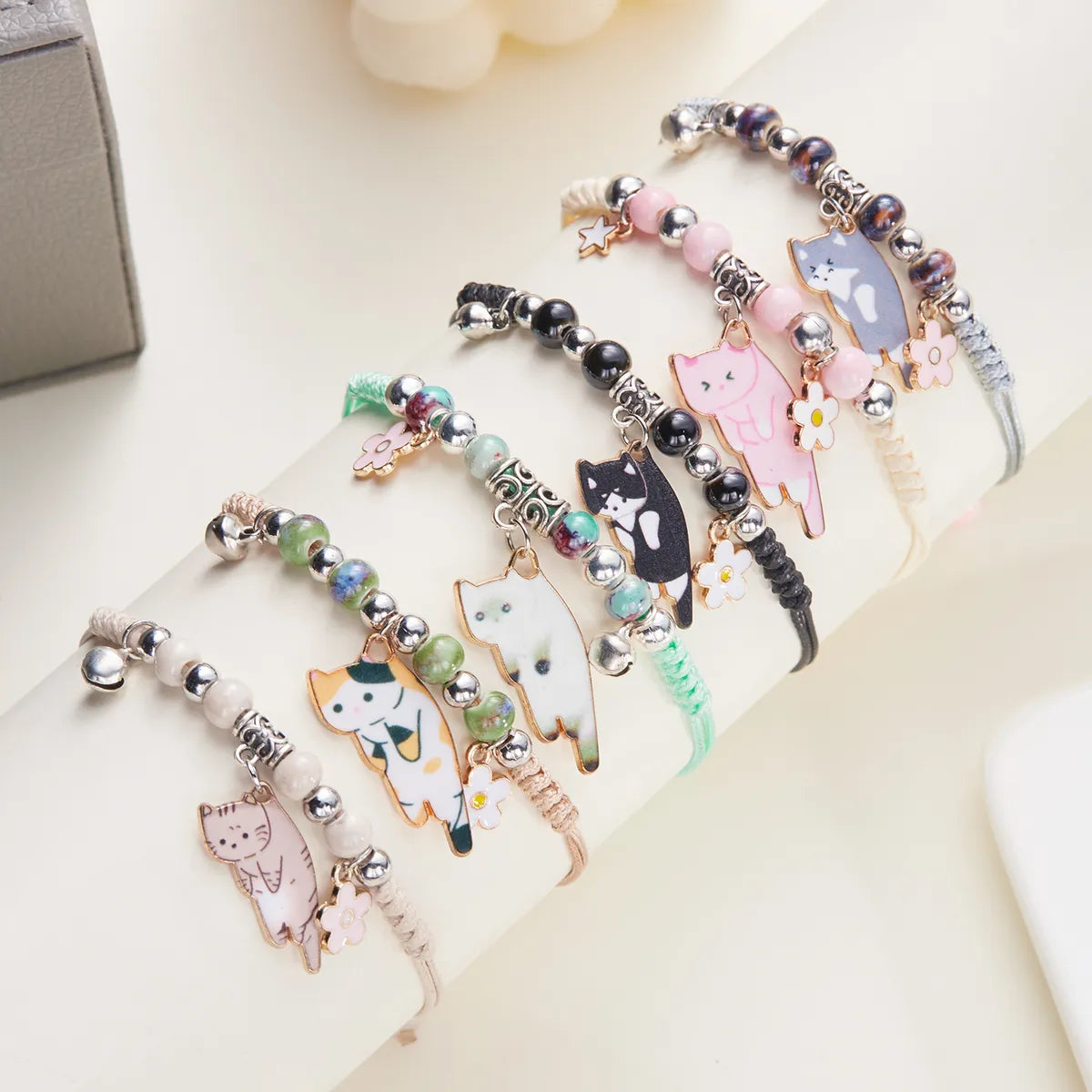 Cute Sweet Simple Style Cat Alloy Braided Rope Wholesale Drawstring Bracelets