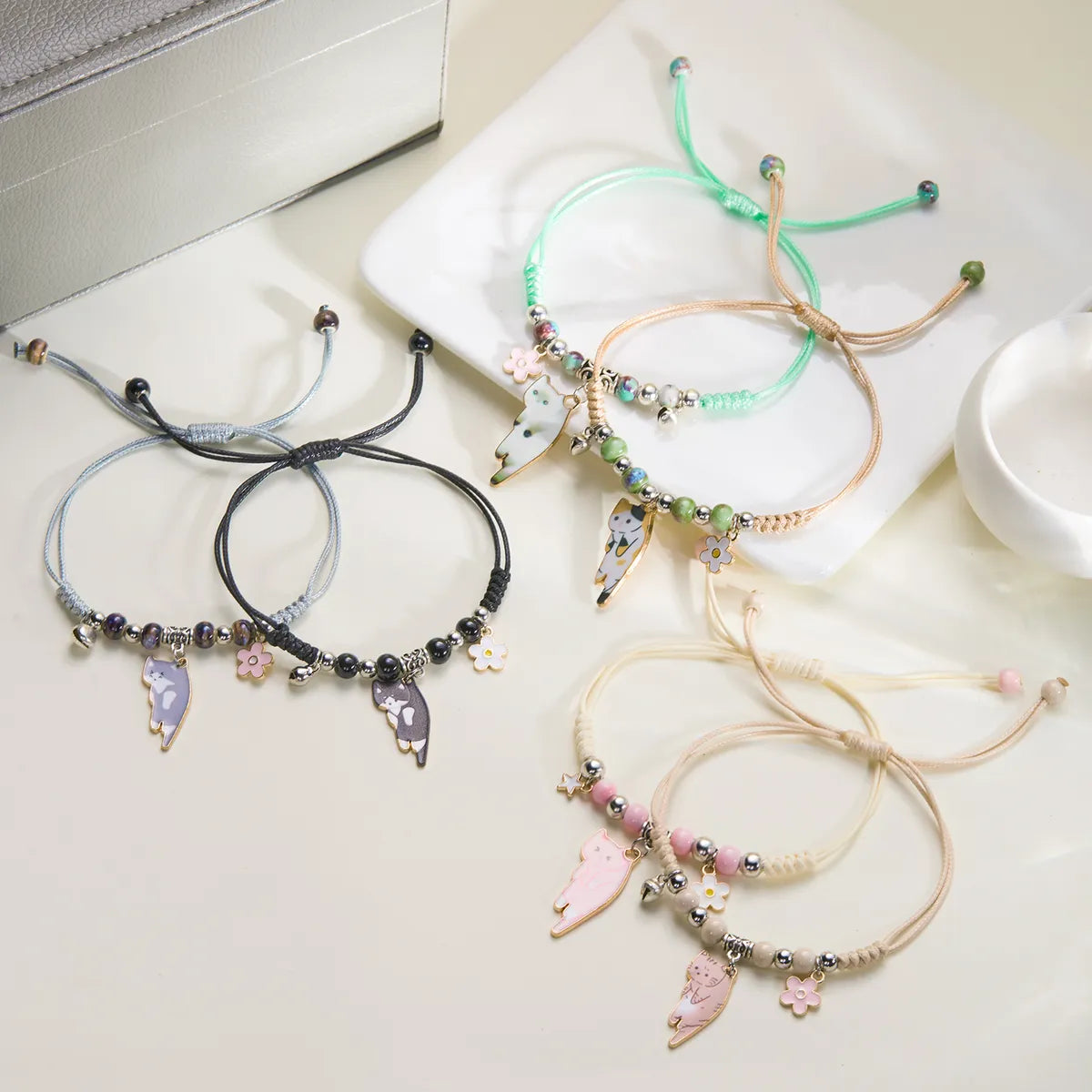 Cute Sweet Simple Style Cat Alloy Braided Rope Wholesale Drawstring Bracelets