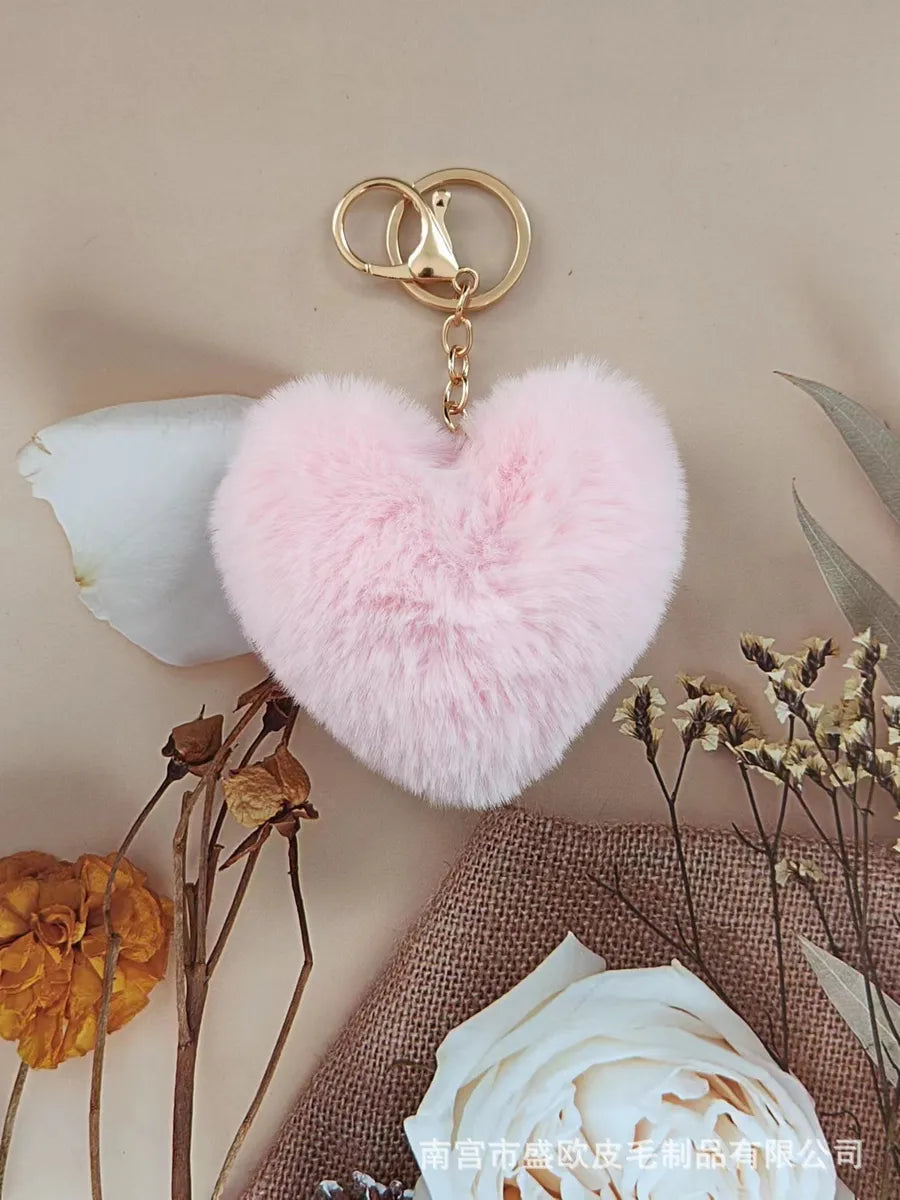 Cute Sweet Solid Color Plush Knitting Keychain