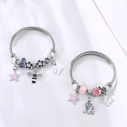 Cute Sweet Starfish Bee Bow Knot Stainless Steel Plating Bangle