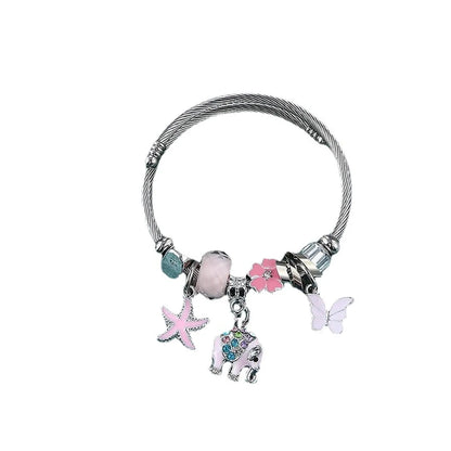 Cute Sweet Starfish Bee Bow Knot Stainless Steel Plating Bangle