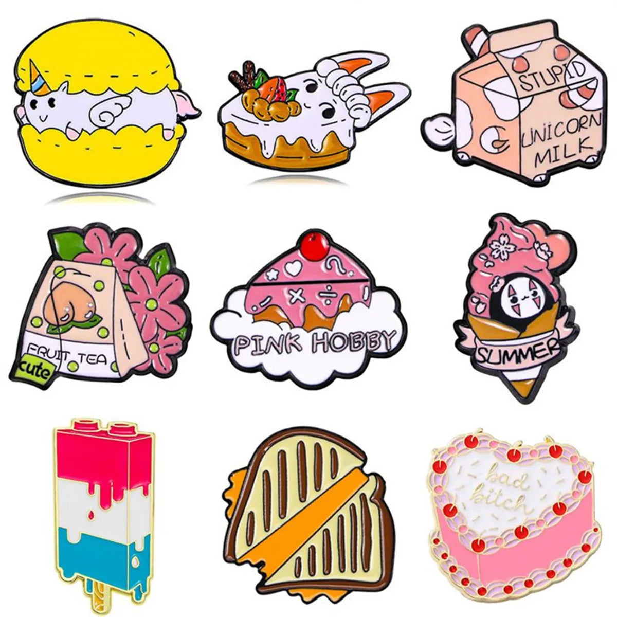 Cute Sweet Streetwear Ice Cream Animal Flower Alloy Stamping Stoving Varnish Plating Unisex Brooches