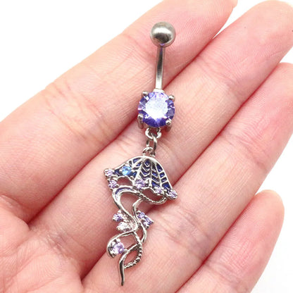 Cute Tropical Jellyfish Stainless Steel Copper Epoxy Inlay Rhinestones Zircon White Gold Plated Belly Ring