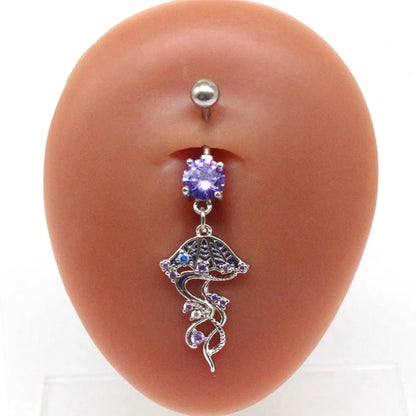 Cute Tropical Jellyfish Stainless Steel Copper Epoxy Inlay Rhinestones Zircon White Gold Plated Belly Ring