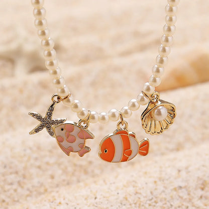 Cute Vacation Beach Animal Heart Shape Daisy Artificial Rhinestones Alloy Resin Rhinestone Wholesale Pendant Necklace