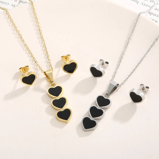 Cute Vacation Heart Shape Titanium Steel Jewelry Set