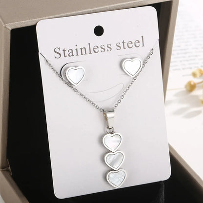 Cute Vacation Heart Shape Titanium Steel Jewelry Set