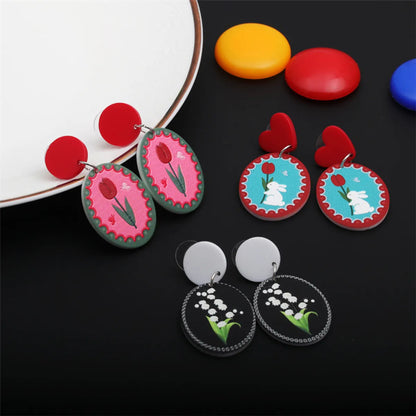 Cute Vacation Rabbit Flower Arylic Women's Drop Earrings