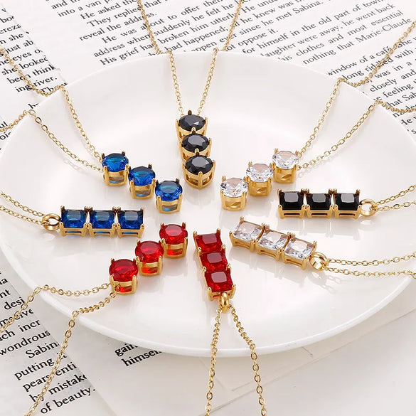 Wholesale Jewelry Cute Vacation Sparkly Titanium Steel Zircon 18K Gold Plated Inlay Jewelry Set