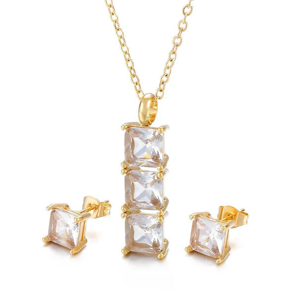 Wholesale Jewelry Cute Vacation Sparkly Titanium Steel Zircon 18K Gold Plated Inlay Jewelry Set