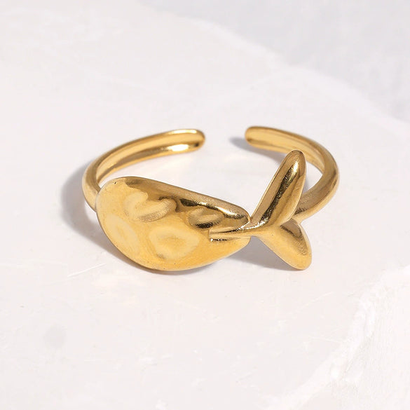 Cute Whale Open Ring For Women Gold Electroplated Stainless Steel Animal Design Jewelry