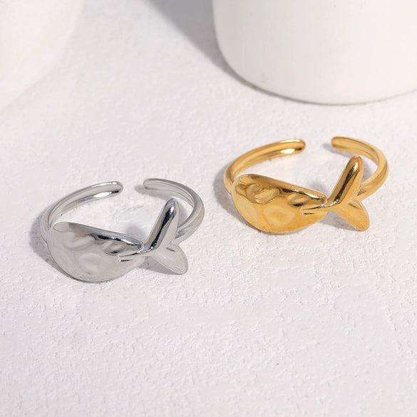 Cute Whale Open Ring For Women Gold Electroplated Stainless Steel Animal Design Jewelry