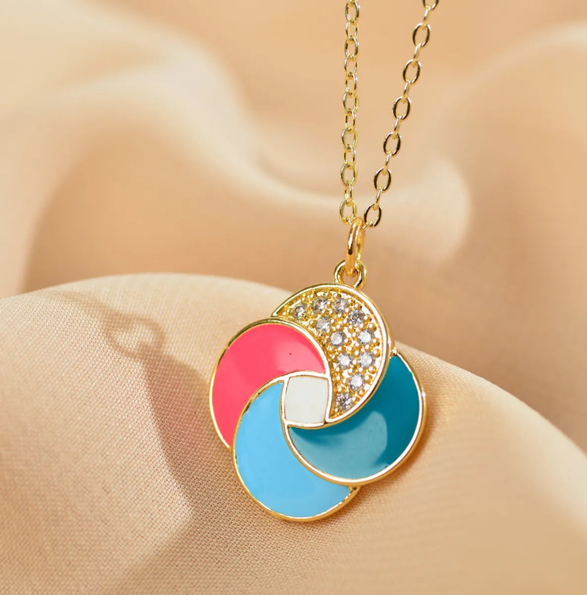 Cute Windmill Titanium Steel Copper Enamel Inlay Zircon Necklace