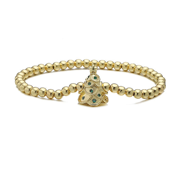 Cute Women's Copper Bead Bracelet With Colorful Oildropping Finish Geometric Christmas Tree And Snowman Charms Festive Jewelry Gift