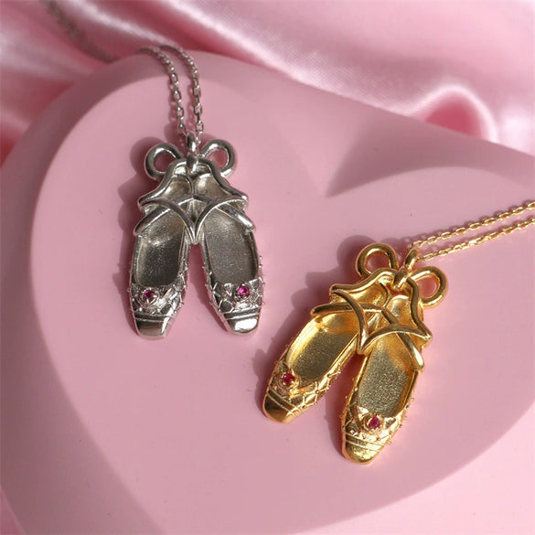 Dance Shoes Pendant Necklace Copper Gold Plated Geometric Style Women's Jewelry