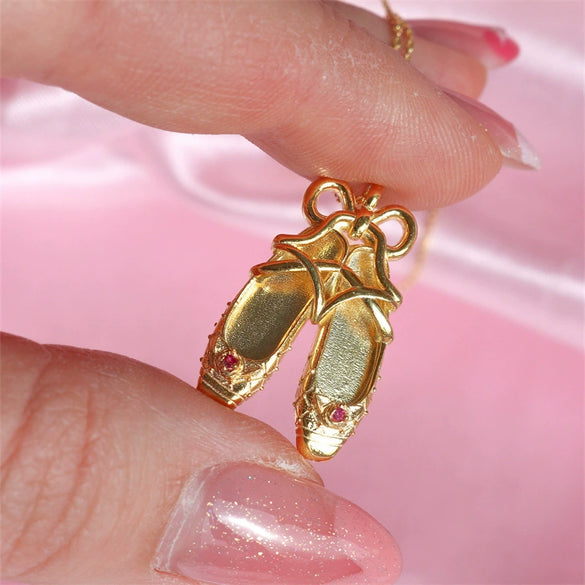 Dance Shoes Pendant Necklace Copper Gold Plated Geometric Style Women's Jewelry
