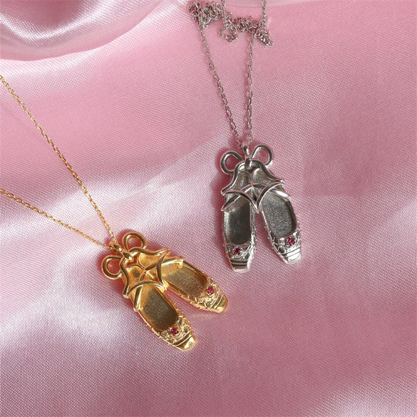 Dance Shoes Pendant Necklace Copper Gold Plated Geometric Style Women's Jewelry