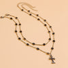 Dark Cross Doublelayer Geometric Alloy Crystal Chain Necklace With Electroplating For Women