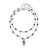 Dark Cross Doublelayer Geometric Alloy Crystal Chain Necklace With Electroplating For Women