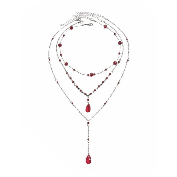 Dark Gothic Glass Crystal Blood Drip Tassel Y Necklace With Geometric Pendant Electroplated Finish And Lobster Clasp