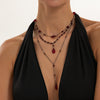 Dark Gothic Glass Crystal Blood Drip Tassel Y Necklace With Geometric Pendant Electroplated Finish And Lobster Clasp