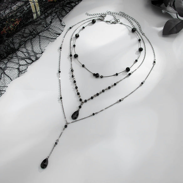 Dark Gothic Glass Crystal Blood Drip Tassel Y Necklace With Geometric Pendant Electroplated Finish And Lobster Clasp