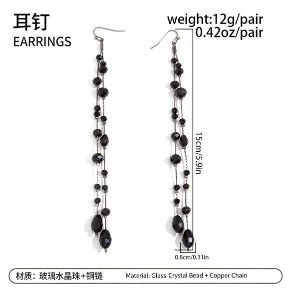 Dark Gothic Glass Crystal Tassel Earrings For Women Geometric Long Chain Drop Earrings With Stainless Steel Ear Posts And Electroplated Finish