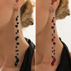 Dark Gothic Glass Crystal Tassel Earrings For Women Geometric Long Chain Drop Earrings With Stainless Steel Ear Posts And Electroplated Finish