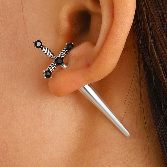 Dark Punk Alloy Cross Sword Geometric Exaggerated Retro Personality Earrings For Women