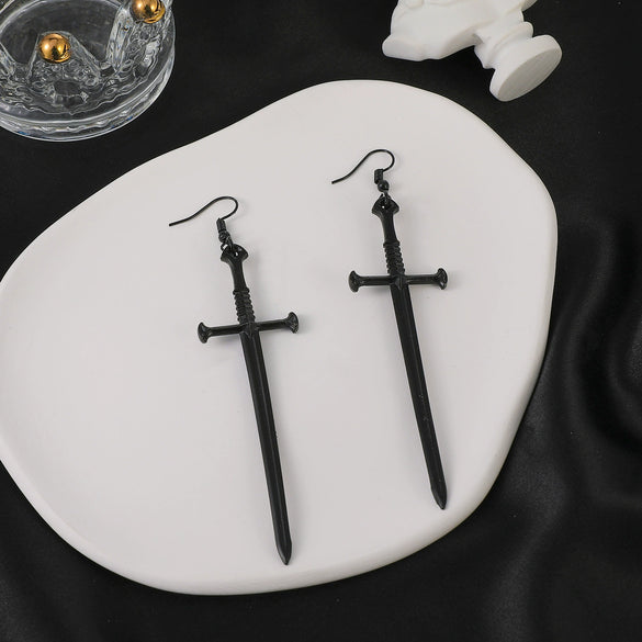Dark Punk Alloy Cross Sword Geometric Exaggerated Retro Personality Earrings For Women