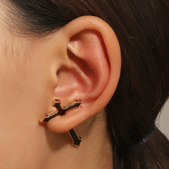 Dark Punk Alloy Cross Sword Geometric Exaggerated Retro Personality Earrings For Women