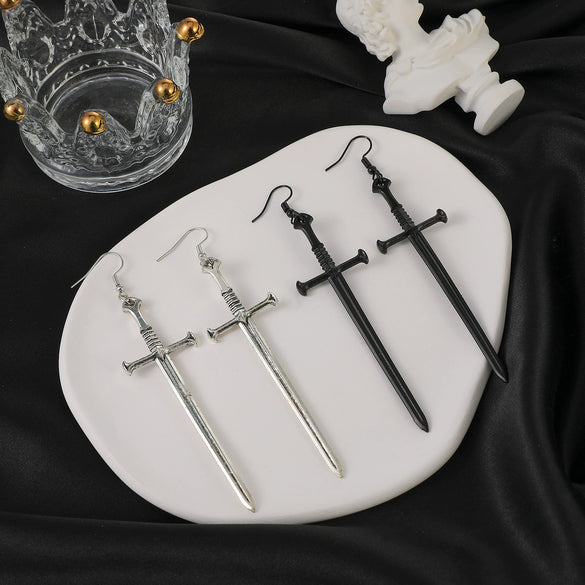 Dark Punk Alloy Cross Sword Geometric Exaggerated Retro Personality Earrings For Women