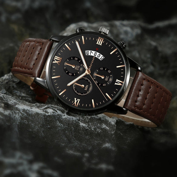 Decorative Men's Belt Watch Stainless Steel Strap And Case Round Dial Business Style