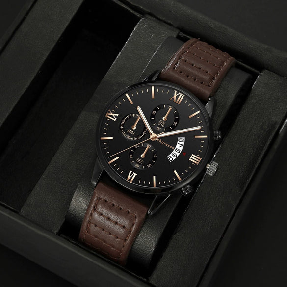 Decorative Men's Belt Watch Stainless Steel Strap And Case Round Dial Business Style