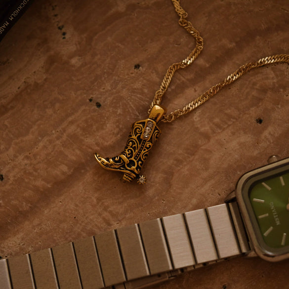 Denim Boots Necklace Copper Gold Plated Geometric Style