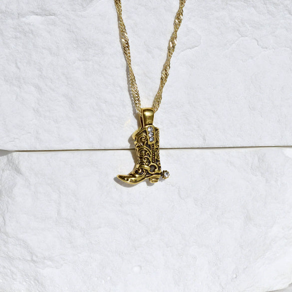 Denim Boots Necklace Copper Gold Plated Geometric Style