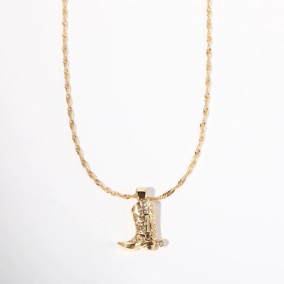 Denim Boots Necklace Copper Gold Plated Geometric Style