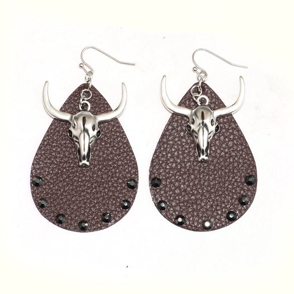 Denim Leather Earrings Pu Material Animals Zodiac Pattern Electroplated Unisex