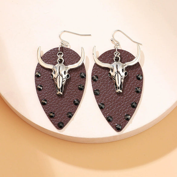 Denim Leather Earrings Pu Material Animals Zodiac Pattern Electroplated Unisex