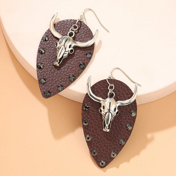 Denim Leather Earrings Pu Material Animals Zodiac Pattern Electroplated Unisex