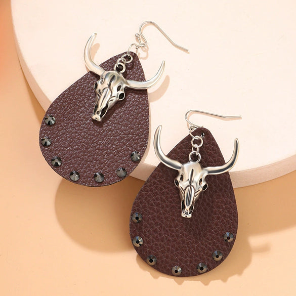 Denim Leather Earrings Pu Material Animals Zodiac Pattern Electroplated Unisex