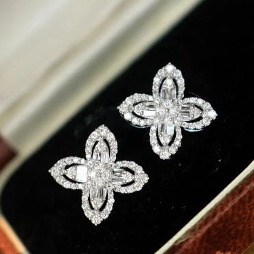 Design Sense Necklace Female Four-Leaf Clover Pendant Niche Full Diamond Ring Net Celebrity Wild Temperament Earrings