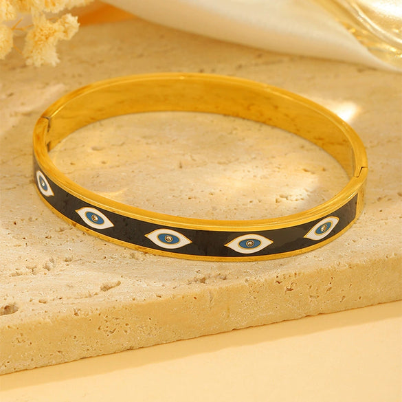 Devil's Eye Buckle Bracelet Stainless Steel Retro High End Bracelet With Diamond Design