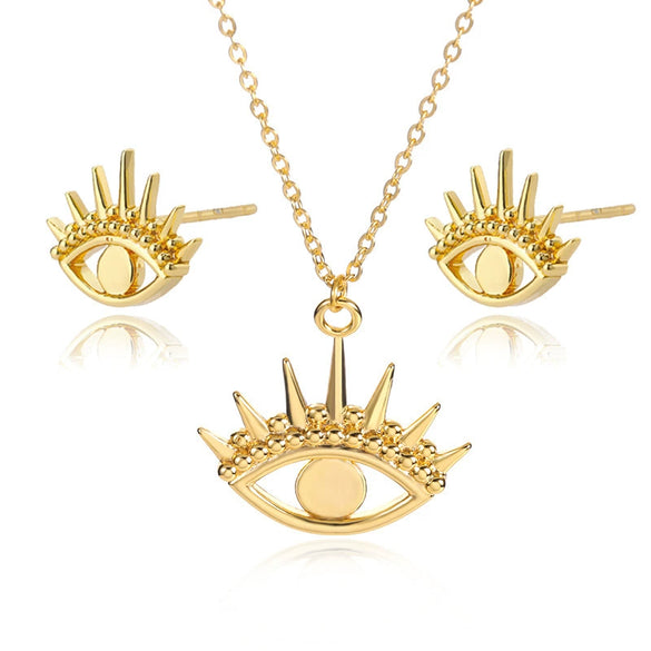 Devil's Eye Punk Style Couple Necklace Ring Earring Combination Copper Ochain Pendant With Electroplating