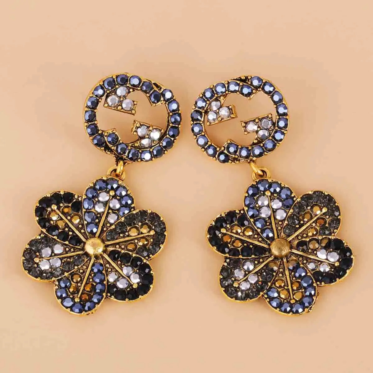 Diamond-studded Colorful Round G Flower Earrings